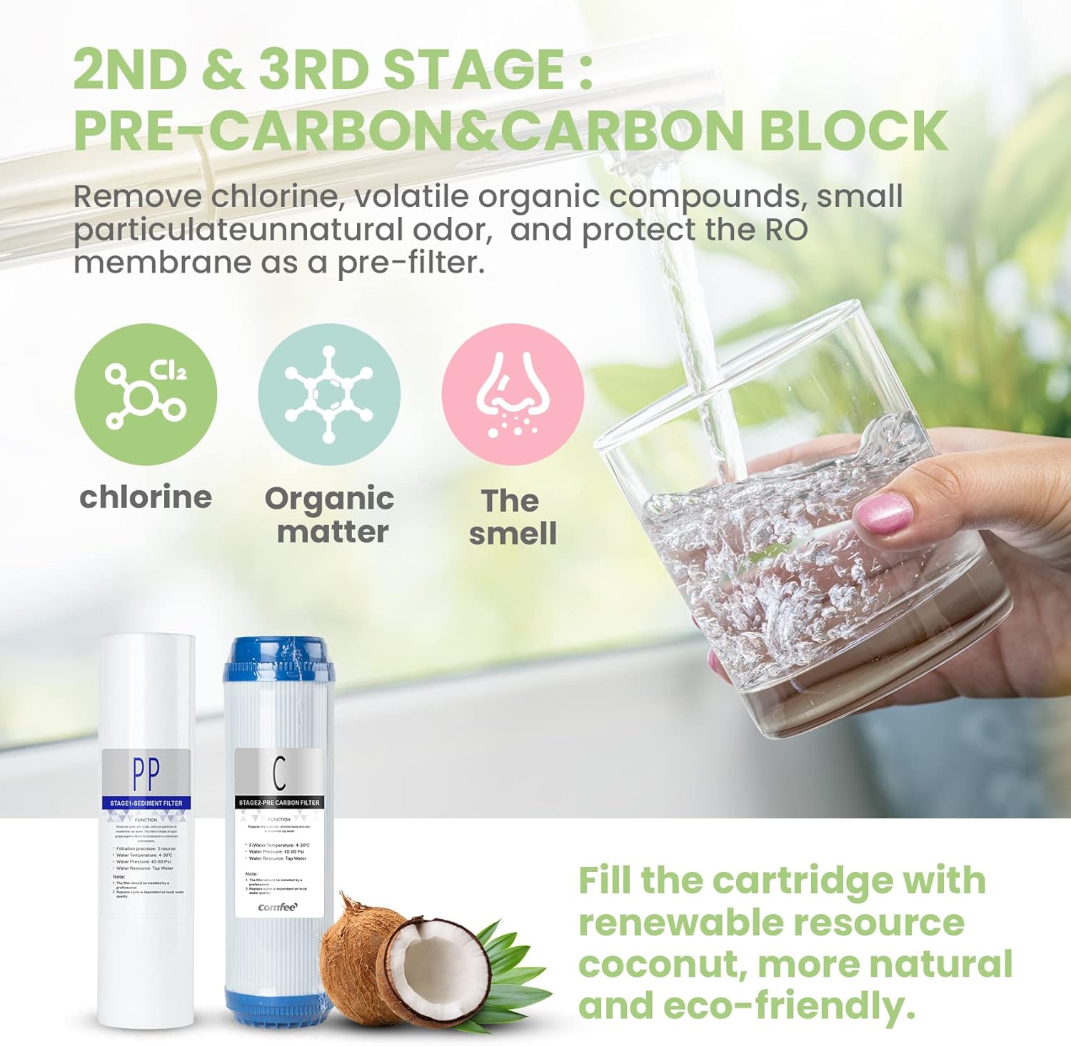 COMFEE' Reverse Osmosis Water Filter Replacement CMP10-F, Replacement Filter Set for 5 -Stage Under Sink RO Water Filtration System CMP10 White 9.92 * 2.74 * 2.74 inches
