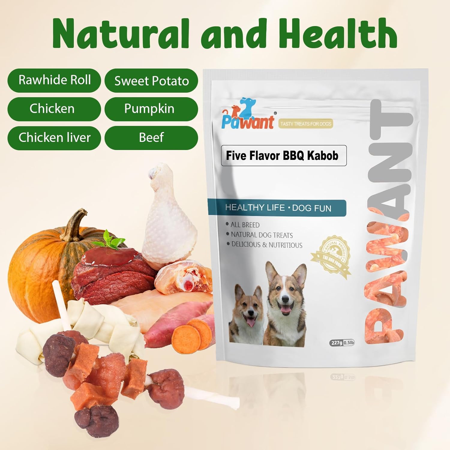 Dog Treat Snacks Chewing Multi-Flavor Kabobs, Made with Chicken, Chicken Liver,Beef, Sweet Potato and Pumpkin, Rawhide Sticks for Small Medium and Large Breed 227g - Image 3