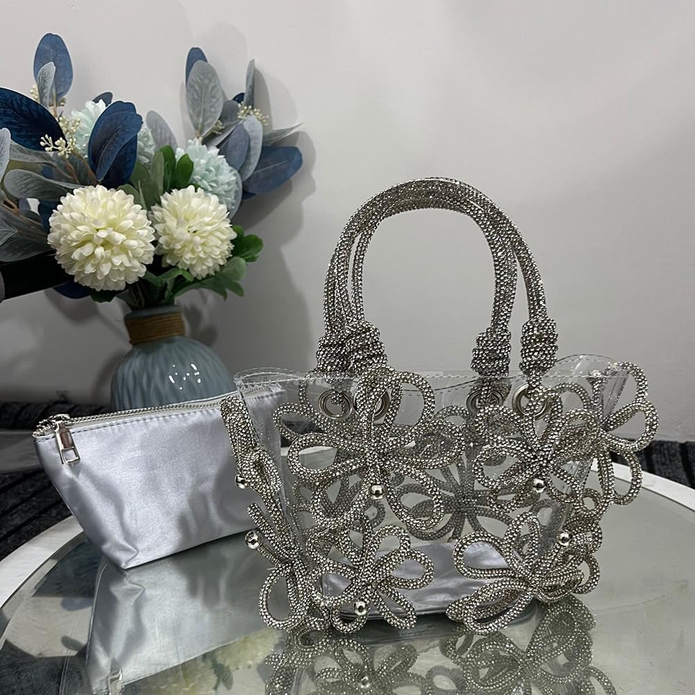 Clear Rhinestone Handbag for Women Crystal Evening Purses with Handle Glitter Handbag for Wedding Party Prom