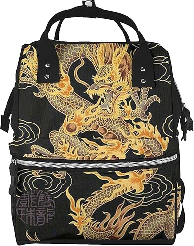 EVANEM Flor amarilla bajo el sol Impreso Bolsa de pañales Mochila de pañales Mochila multifunción impermeable de la momia para el bebé, Dragón