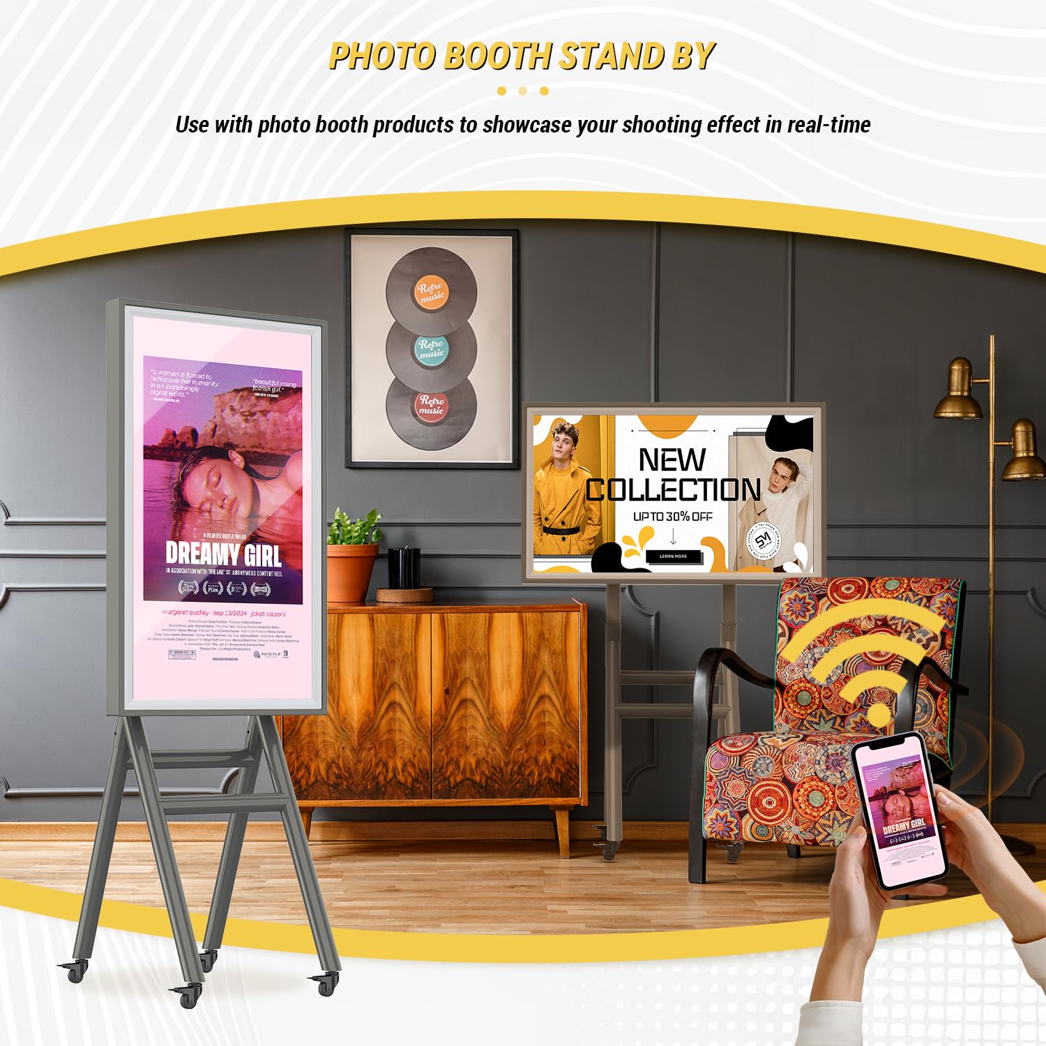 MWE Mobile Digital Signage Display 43in with Flight Case,Portable UHD Touchscreen Advertising Display Kiosk for Video Photo Booth Stand by Series Screen Mirroring (Touch Screen, Metallic, 43in)