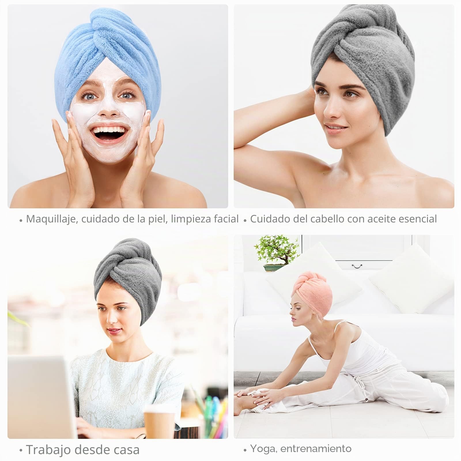 Laicky Paquete de 3 Toallas de Secado de Pelo de Microfibra, superabsorbente, Turbante de torsión, Secado rápido, con Botones, para el baño, para el salón, Sombrero seco, Rojo, Blanco, Morado