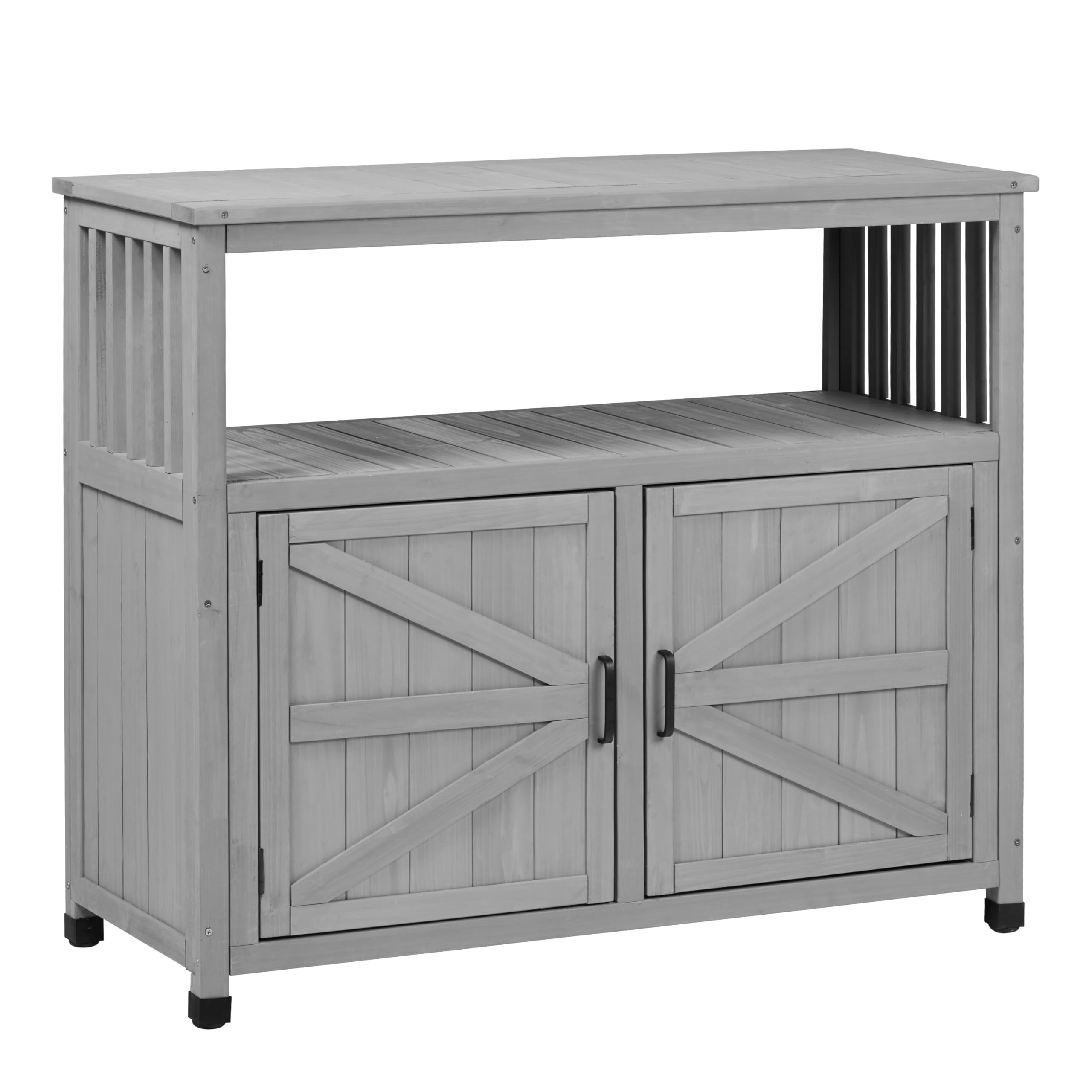 Wooden Patio Bar Table Set with Storage, Buffet Cabinet Sideboard for Outdoor and Indoor