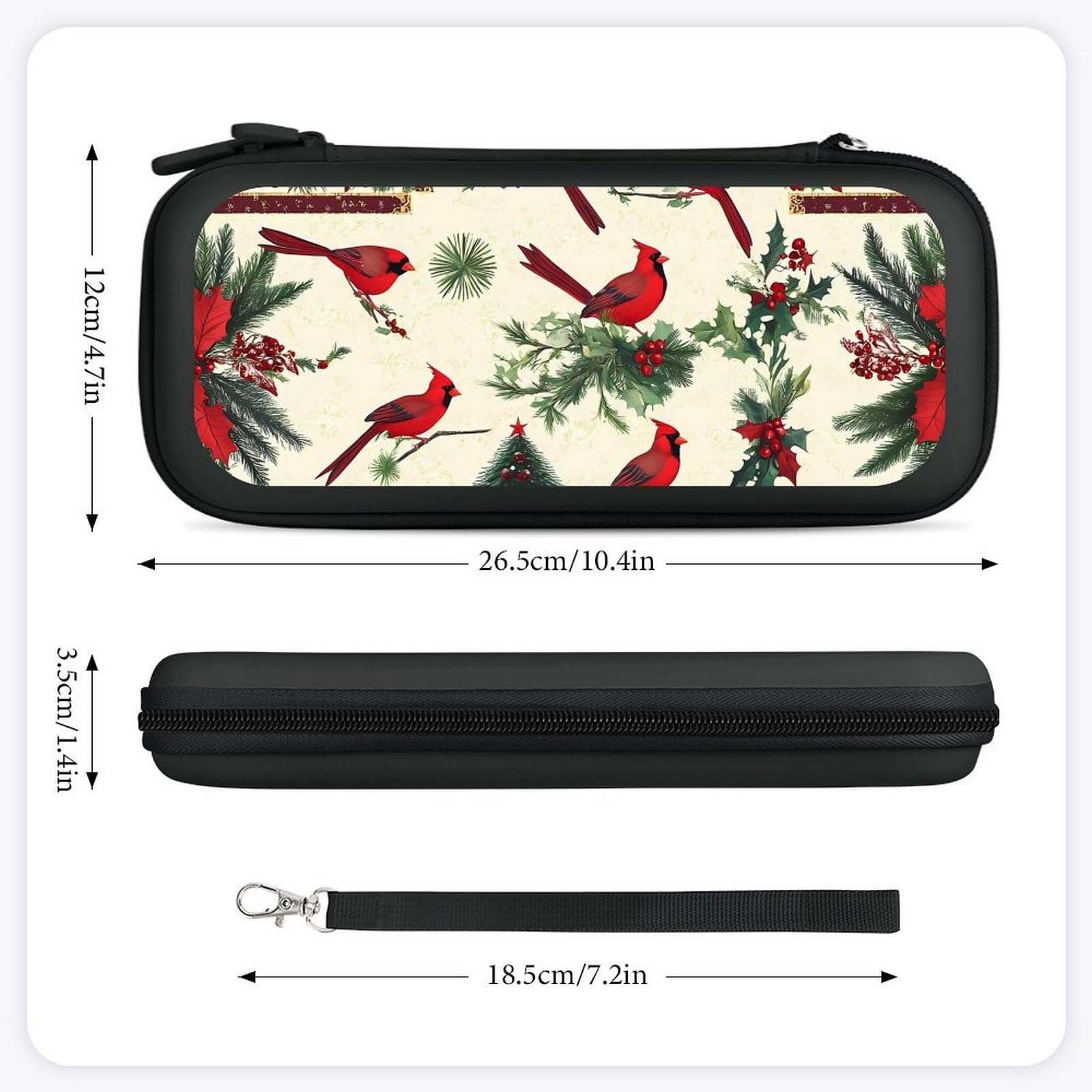 Cardinal Birds Christmas Holly Compatible with Switch Carrying Case Hard Travel Game Bag Pouch with 15 Games Accessories Black-style