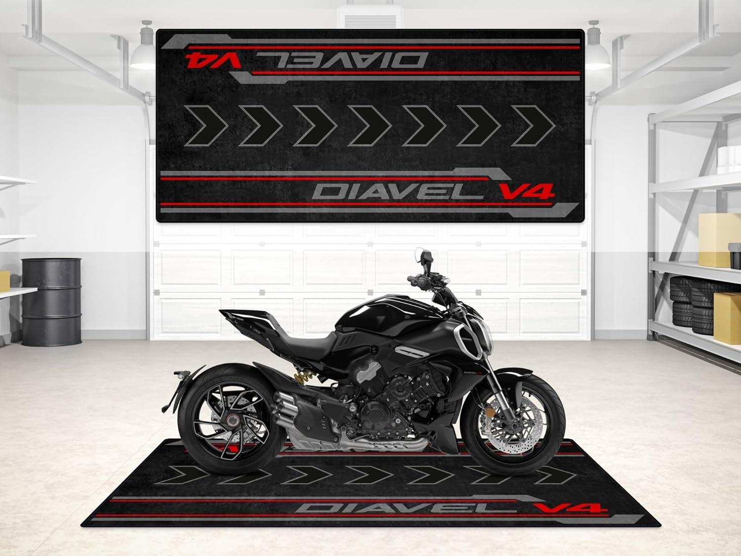Parking Mat for DIAVEL V4 Motorcycle Models, Display and Pit Mat, Washable Non-Slip Garage and Showroom Floor Mat, Rug (Triple Black, Size 1 : 86.6 x 39.4/220 x 100 cm)