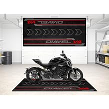 MPM Motorcycle Mat for Diavel V4 Washable Non-Slip Oil & Water Resistant Parking Pitmat for Garage, Showroom, Workshop Use | Triple Black - Size 2 102 x 47/260 x 120 cm