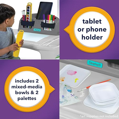 Miniatura 9 de Simplay3 Creative Kids Art - Juego de mesa y silla de escritorio con silla de escritorio adjunta, piso completo y almacenamiento de arte