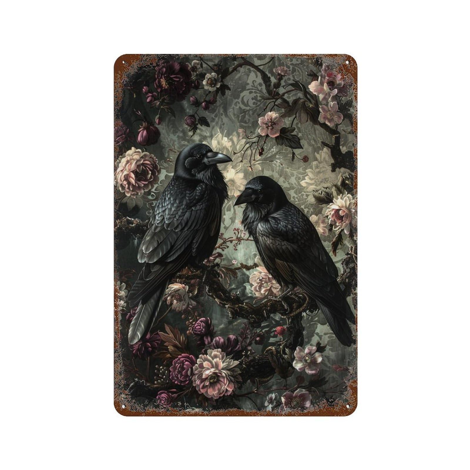 Gothic Raven Wall Art Print Aged Metal Wall Plaque 11.8"x7.9", for Pub, Kitchen And Man Cave Decor, Decorative Metal Wall Art