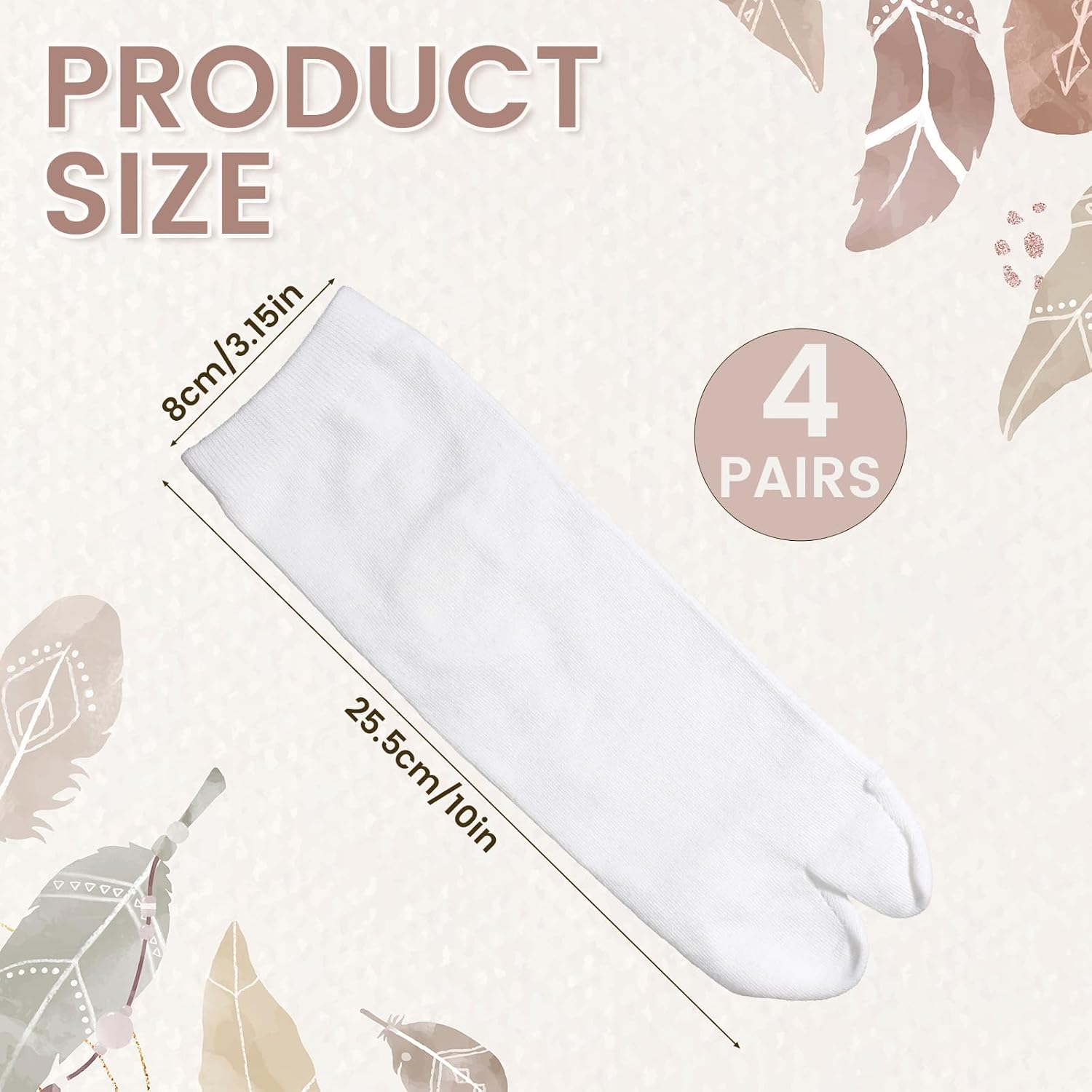 4 Pairs White Tabi Socks, Elastic Tabby Socks for Flip Flops | Cotton Flip Flop Sock for Women Men Casual Wear, Home