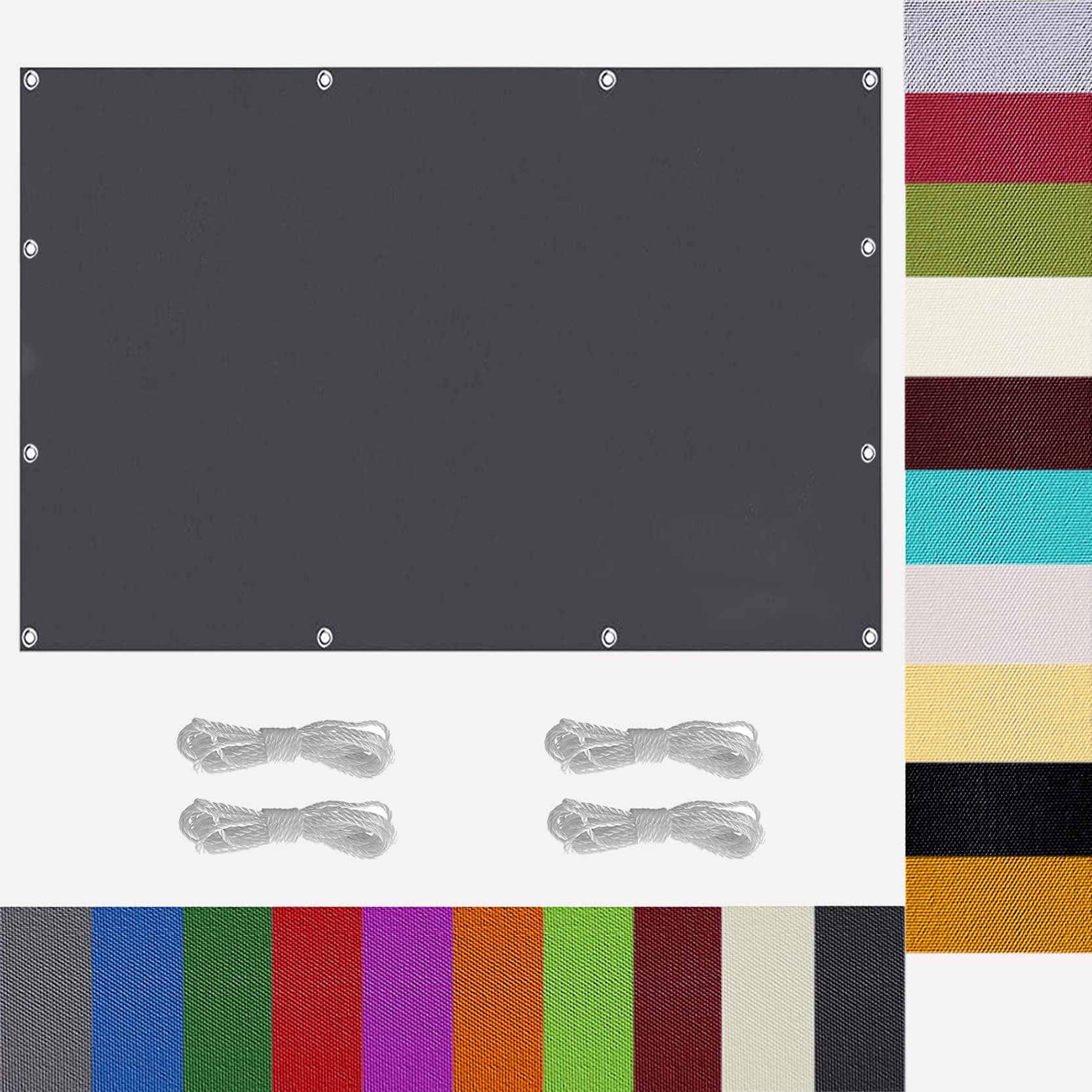 Voile d'ombrage 1.6x1.6m imperméable gris foncé avec cordes pour patio