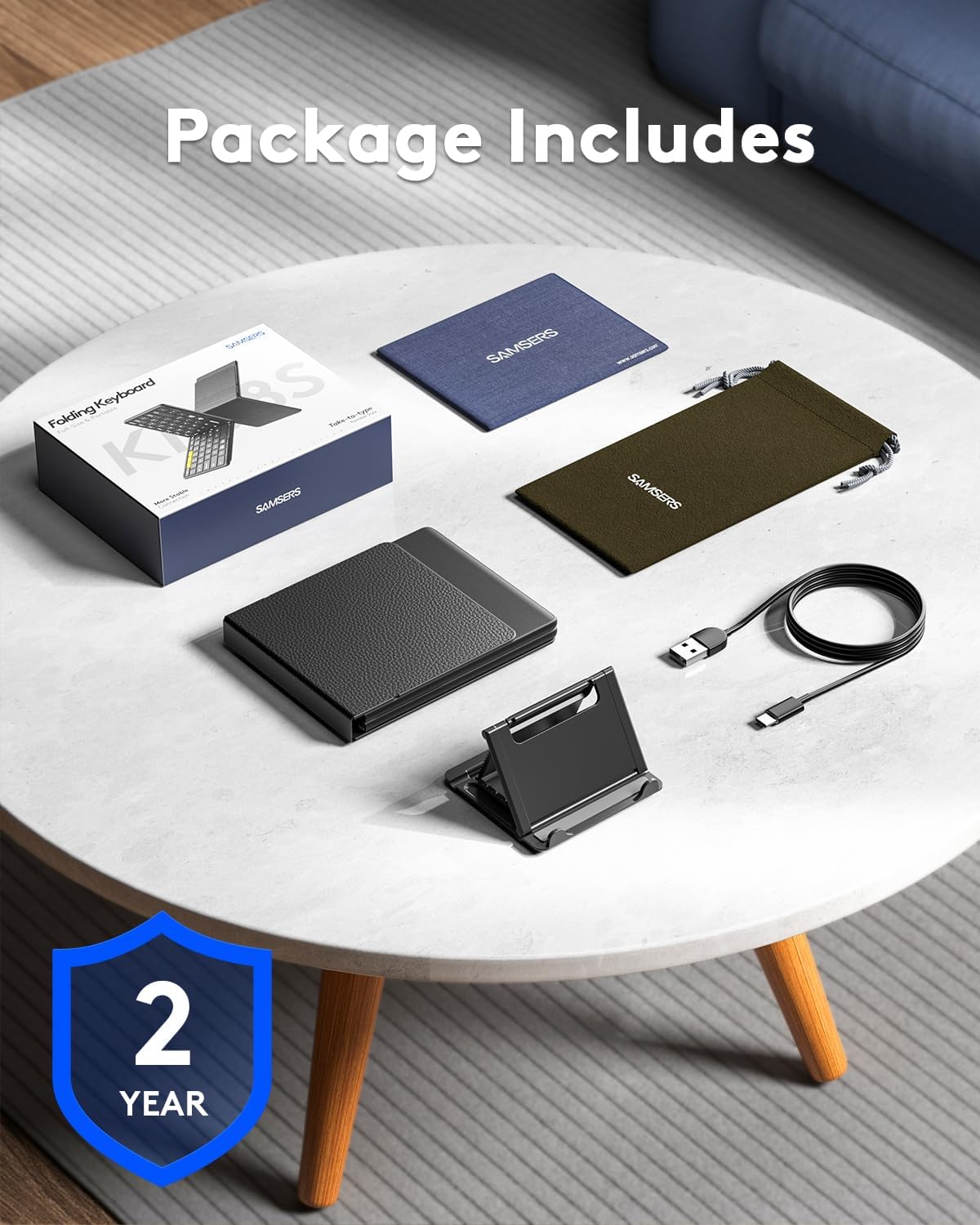 Samsers Full-Size Foldable Bluetooth Keyboard, KF08S Wireless Folding Keyboards with PU Leather Cover, Portable Travel for iPhone iPad Smartphone Tablet Laptop, Android Windows Mac OS, Black - Image 9