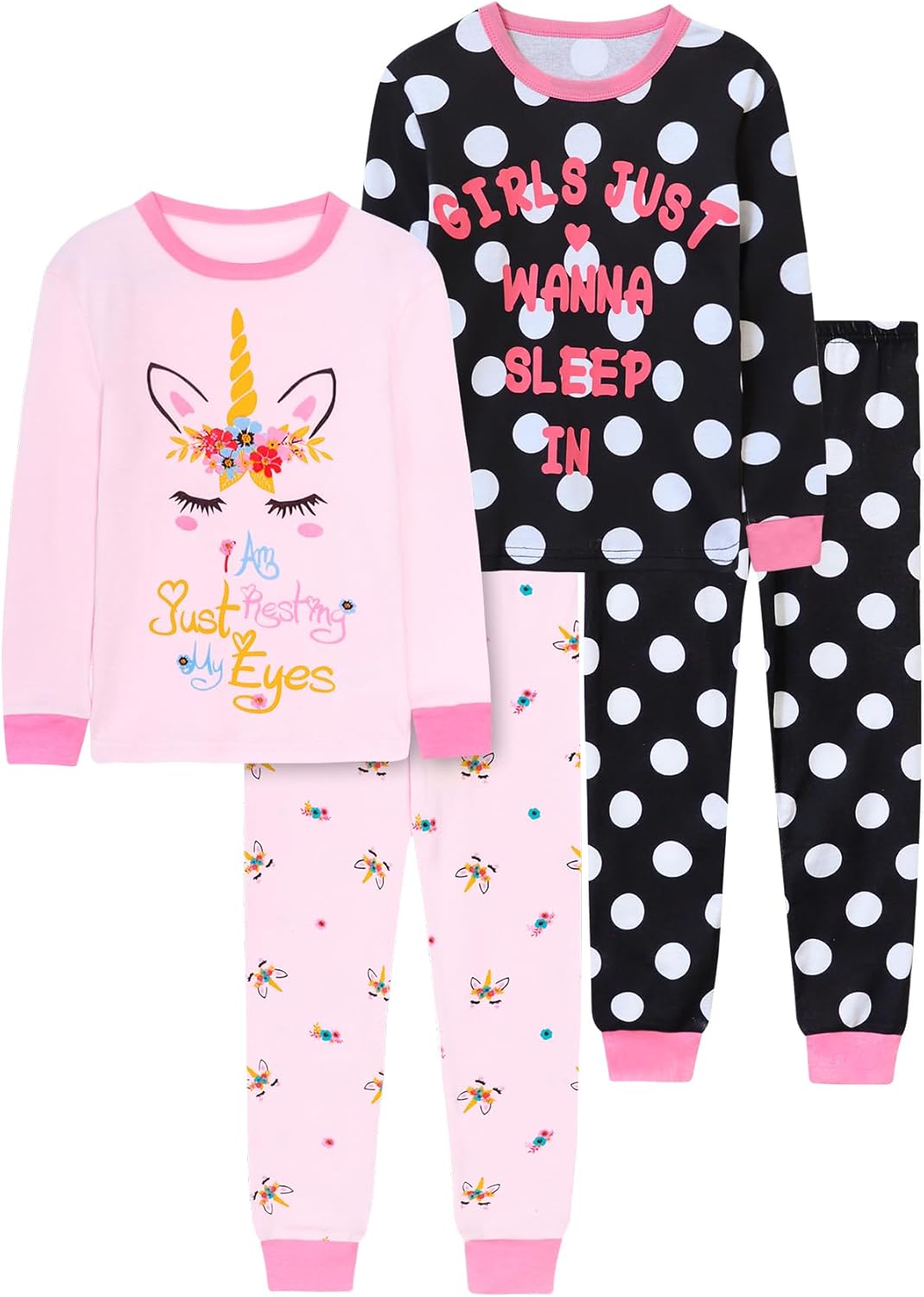 Girls 4-Piece Pajamas Cotton Christmas Pjs Set Kids Sleepwear