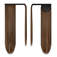 Vista 2 de BARSDAR Extensión de cola de caballo de 30 pulgadas, cabello largo y recto con clip de fibra sintética para mujer, mezcla de castaño oscuro y caoba