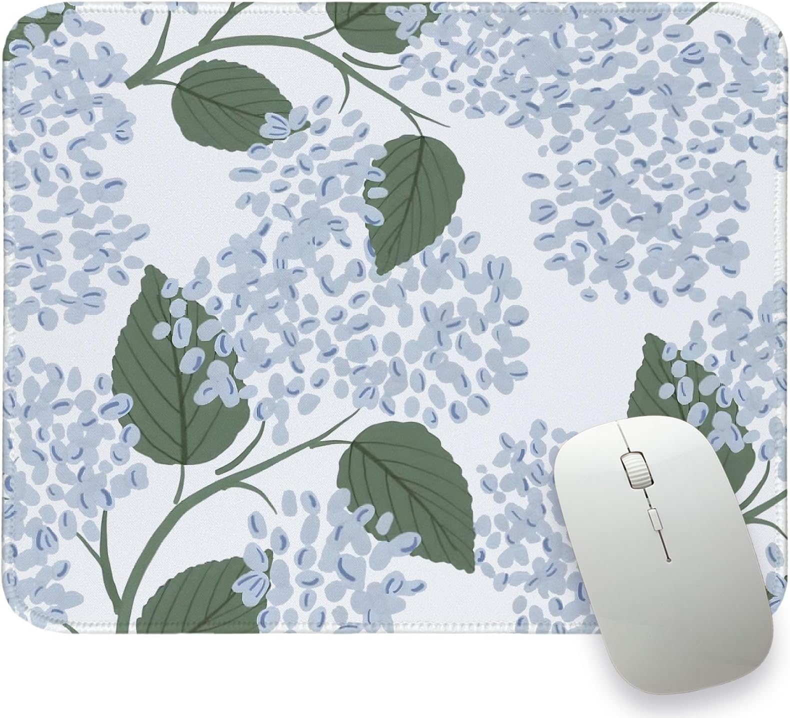 Light Blue Mouse Pad, Blue Hydrangea Mousepad Mat Small, Cute Flroal Mouse Pad for Desks, Hydrangea Aesthetic Office Desk Accessories Flroal Gifts for Women 10.2x8.2