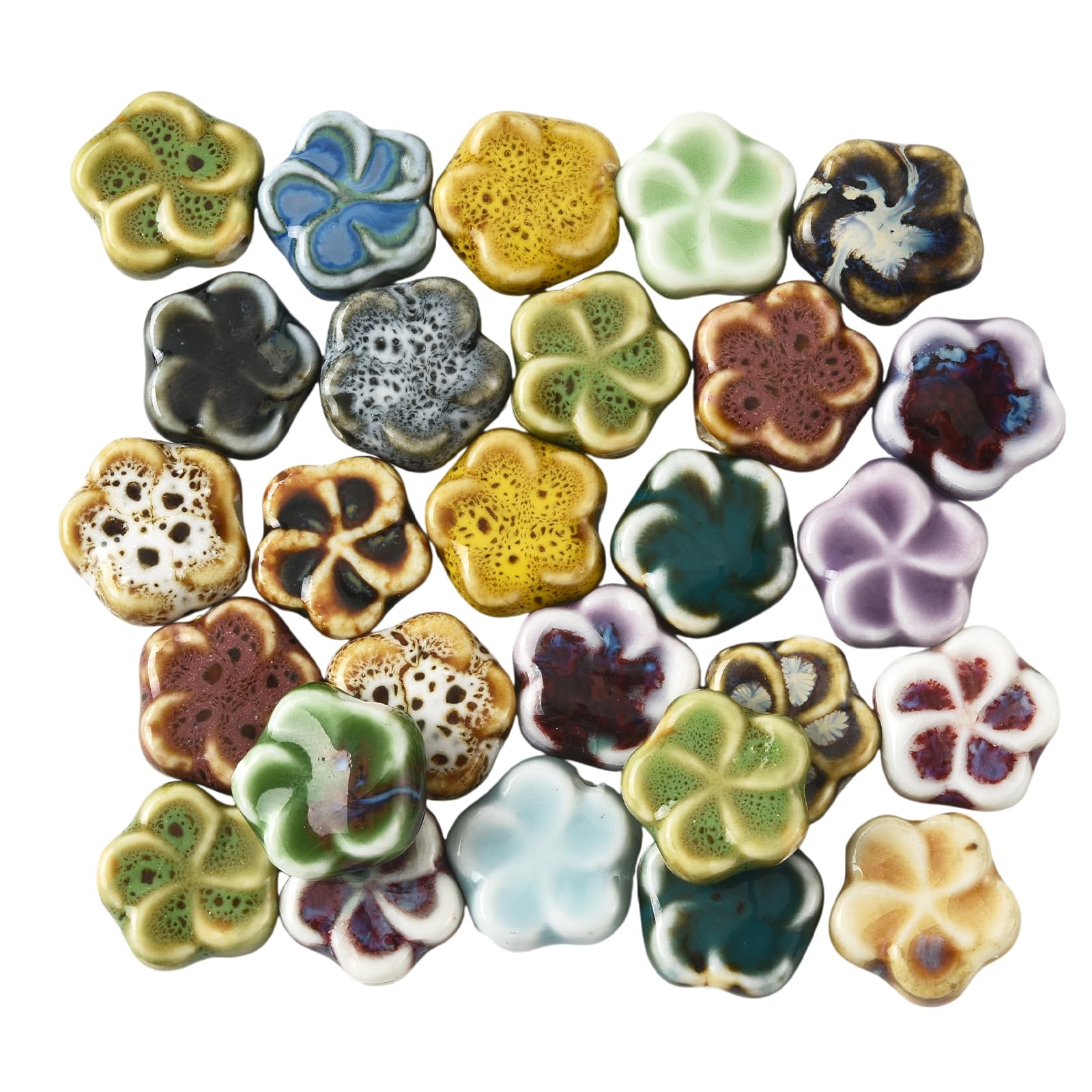 WEWAYSMILE Flower Ceramic Beads for Jewelry Making, Vintage Colorful, 30Pcs