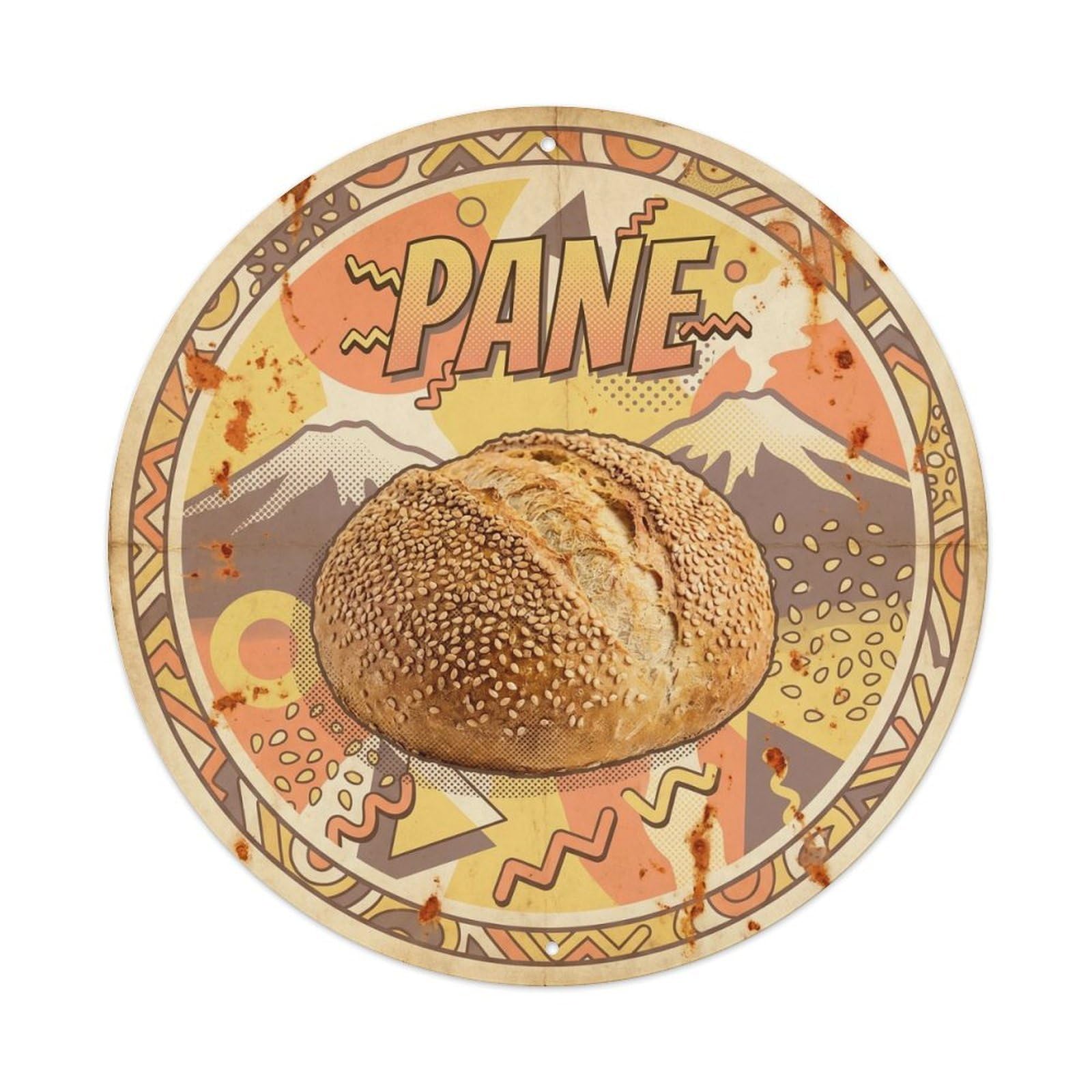 Bread Loaf Breakfast Bakery Geometric Memphis Italian Metal Tin Sign