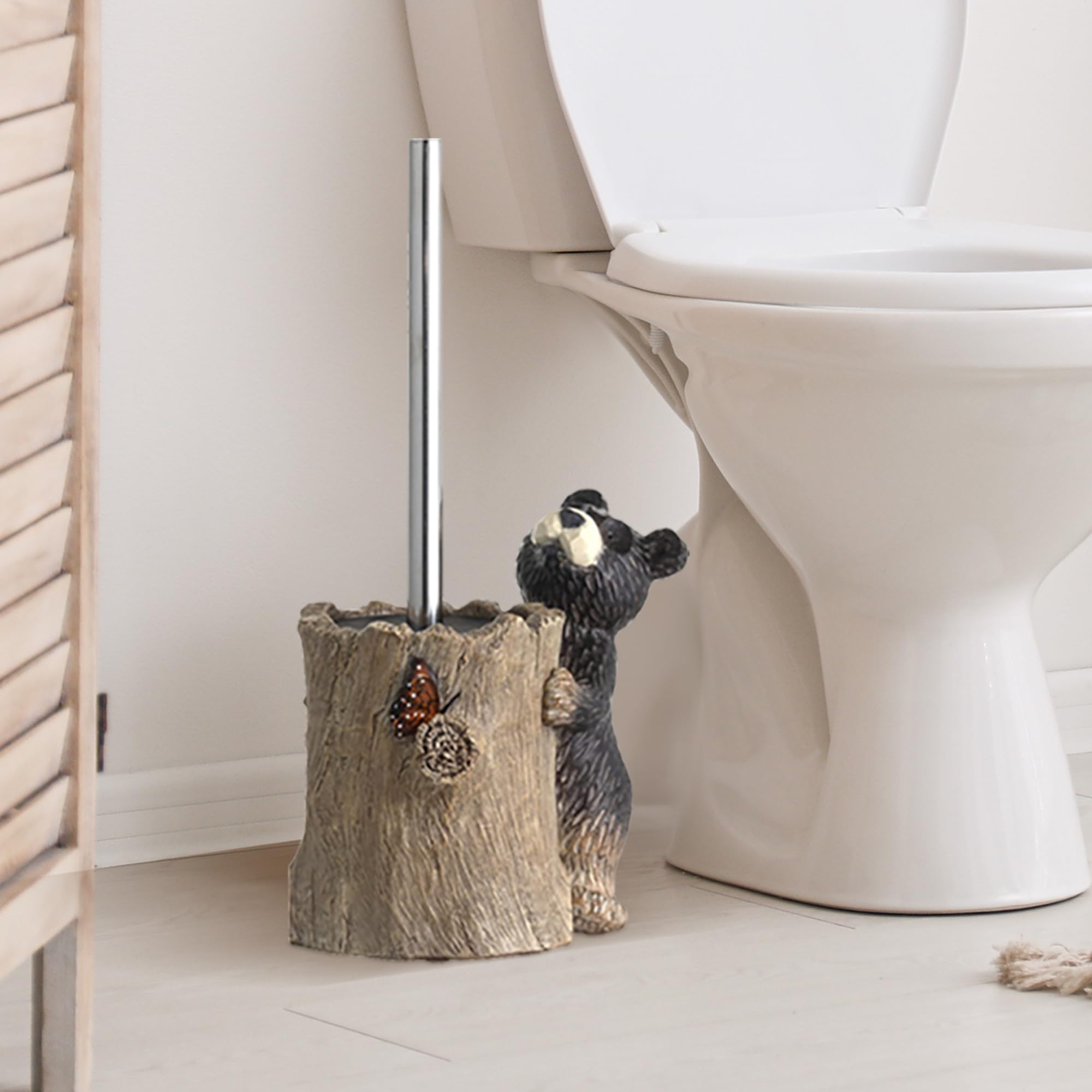 Bear Toilet Brush Holder Set, Black Bear Toilet Bowl Brush Cleaner Bathroom