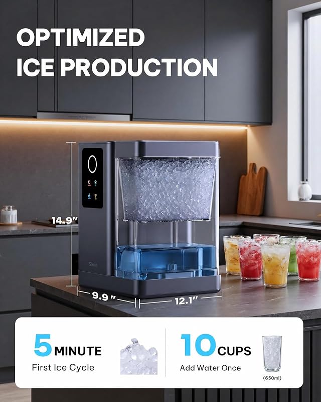 Silonn Nugget Ice Maker Countertop with App & Voice Control, 44lbs/24H Pebble Ice Machine, 3L Water Tank, Self Cleaning Sonic Ice Maker, Soft Chewable Ice for Home, Kitchen, Party image 2