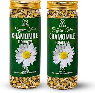 BLUE TEA - Chamomile Tea For Sleep - 60gm - 60 Cups (Pack Of 2) | SLEEP & RELAXATION | Herbal Tea - Caffeine Free - Flower Based - Non-Bitter | Pet Jar