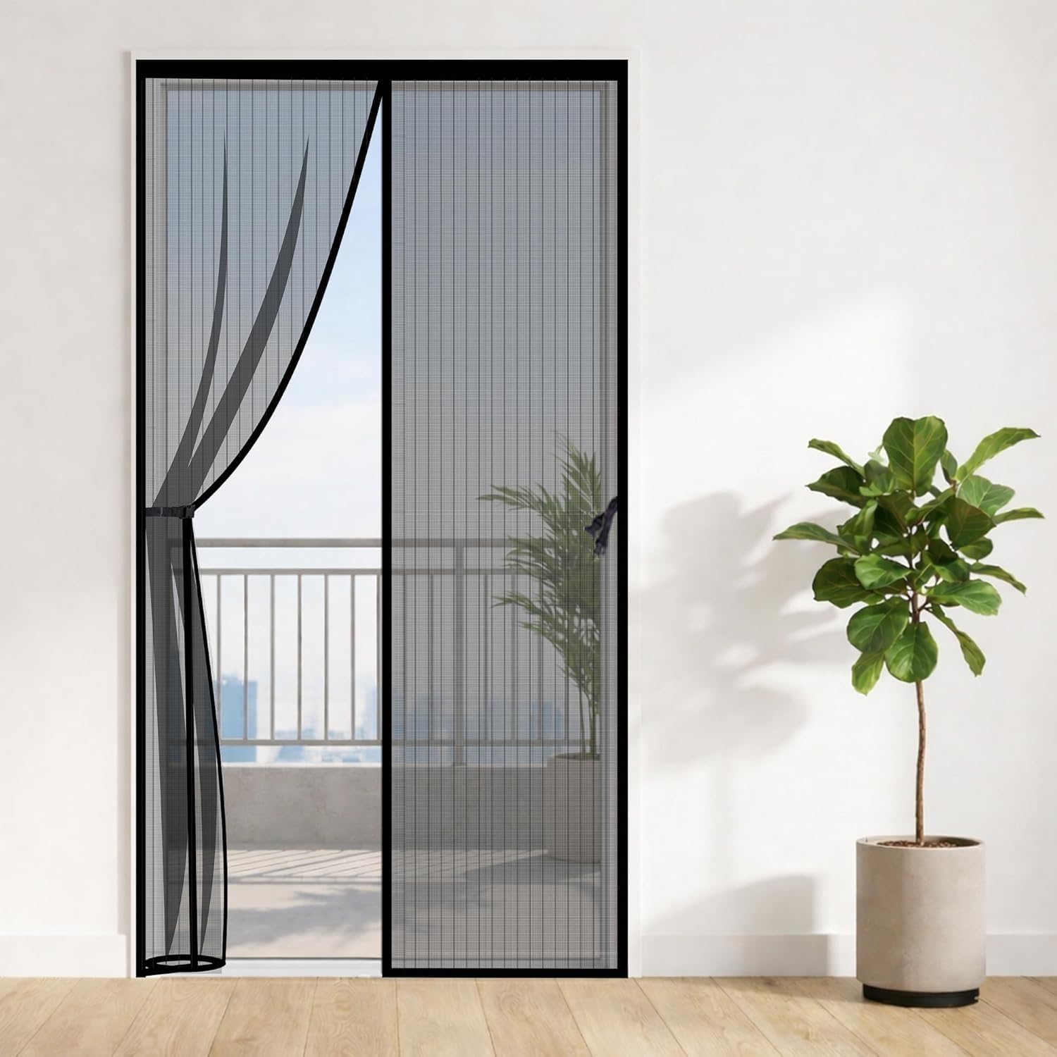 Magnetic Mosquito Screen Door Net Curtain with Magnets Reinforced Polyester Curtain Back Door Mesh with All in One Insect Control | Insect Repellent (Black, 110 * 210)-image-45