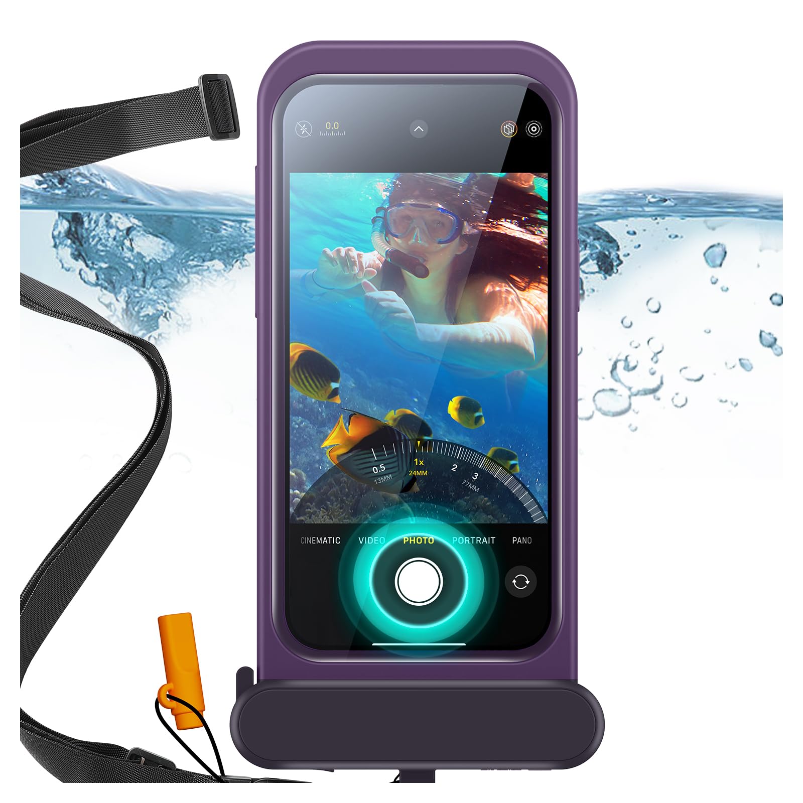 ESR Custodia impermeabile per iPhone 15 Pro Max /14 Pro Max, sensibilità al tocco subacquea, IPX8, custodia galleggiante impermeabile per cellulare con cordino, borsa asciutta per snorkeling, viola