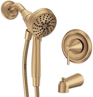 Moen Ronan Bronzed Gold Single-Handle Modern Tub and Shower Faucet with Handheld Rain Shower Spray Head, Shower Handle, Tub Spout, and Valve, 82021BZG