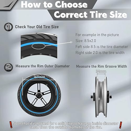 Miniatura 4 de 8.5x2.0 Solid Tire, 5075-6.1 8 12x2 Replacement Tire, 8.5 Inch Scooter Tire Fit for Gotrax GXL V2 iScooter i9 i8 isinwheel S9 pro, Abrasion and