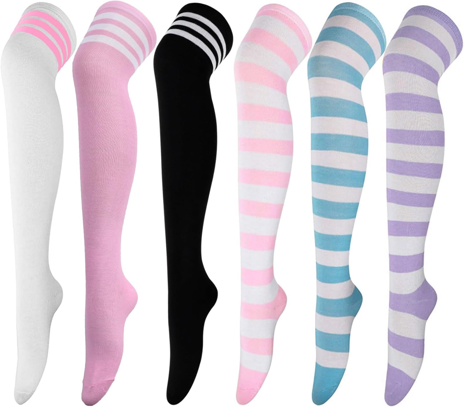 DRESHOW High Thigh Socks, Slouch Knee High Socks, Striped Over Knee Thin Tights Long Stocking for Women Leg Warmer