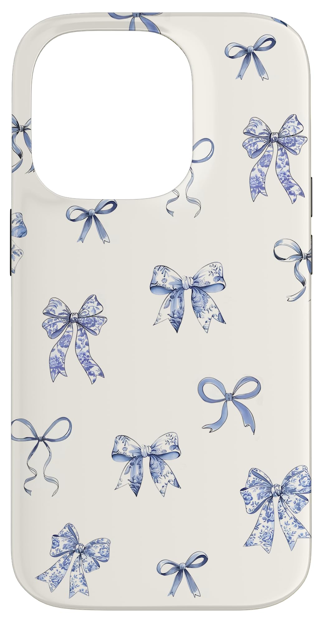 Blue and White Toile Coquette Ribbon Bows Flower Case for iPhone 14 Pro