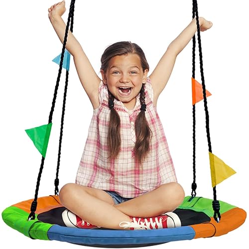 Sorbus 24" Saucer Tree Swing for Kids- 220lbs Outdoor Swing Fun- Tree Glider Therapy Swing-Durable Multi-Strand Adjustable Ropes Swing Seat- Trampoline Net Swing for Indoor/Outdoor, Accessory Included