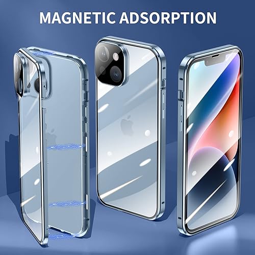 Miniatura 2 de Jonwelsy Funda para iPhone 14, 360 grados frontal y trasera, vidrio templado transparente, protección de cuerpo completo, absorción magnética, marco