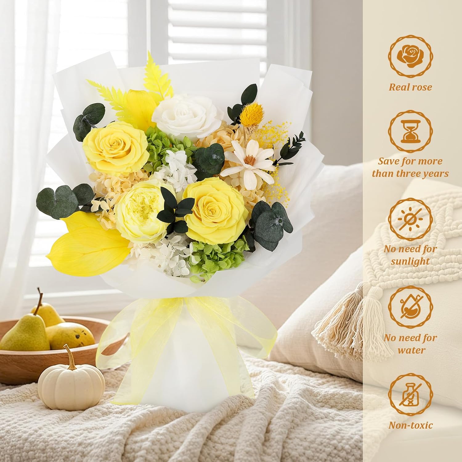 Flowers for Delivery Prime Preserved Flowers Bouquet That Last 3-5 Years Real Forever Roses Bouquet for Mom Mother Women Wife Anniversary Birthday Valentines Day Gifts for Her(Yellow) - Image 7