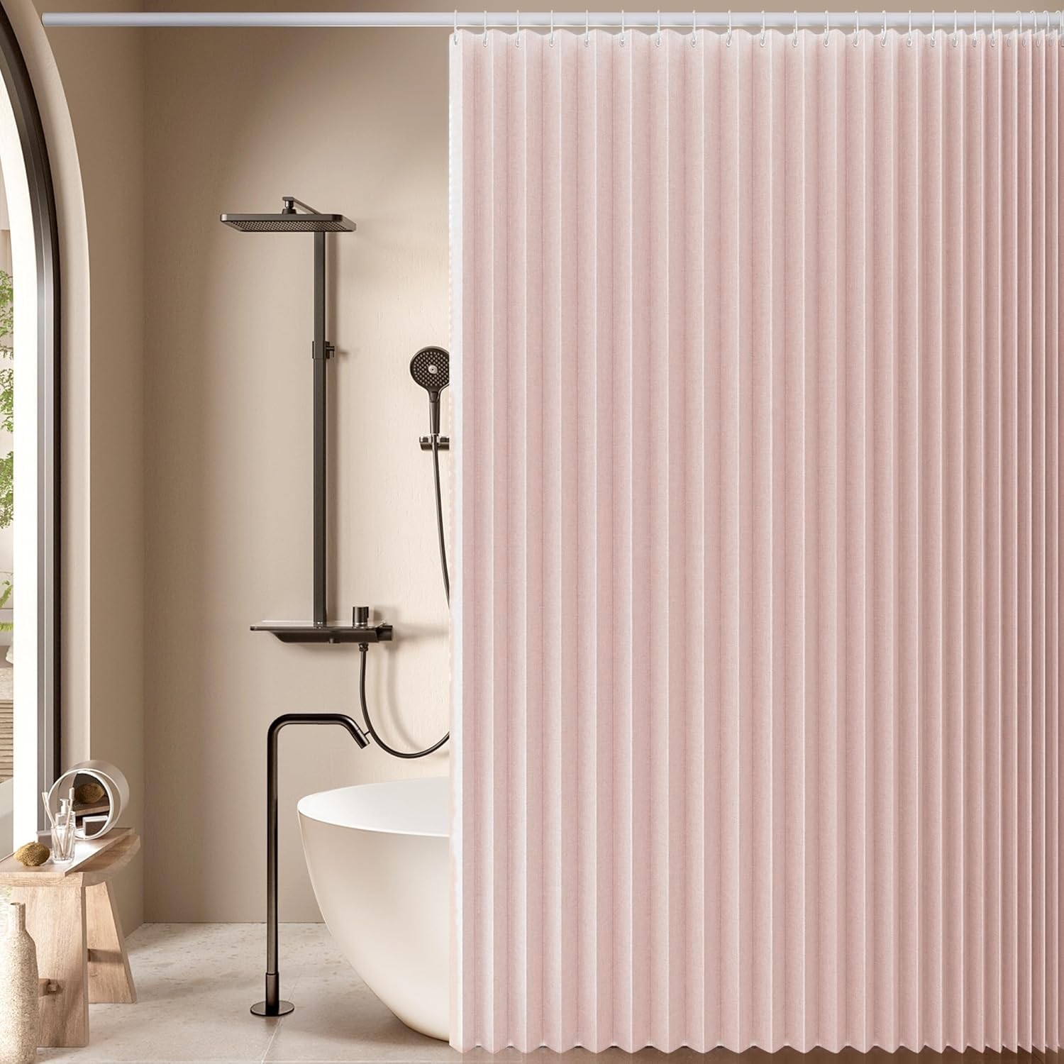 Cortina de ducha grande impermeable de lino rosa, resistente al moho, ideal para dormitorio, sala de estar, baño, 80 x 200 cm