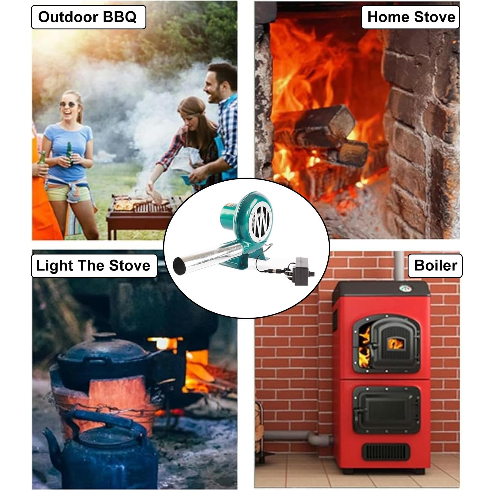 Dmuchawa do pieca, 60 W, 80 W, 100 W, dmuchawa do pieca na drewno, z kanałem powietrznym i regulatorem prędkości, do grilli na zewnątrz, do gotowania na kempingu, pieca na drewno,