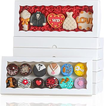 15pcs 12x5x1.5 Inch White Cookies Boxes with Window Bakery Boxes Macaron Boxes Cakesickle Boxes Chocolate Truffle Boxes Donut Treat Boxes for Christmas Valentines Easter Mothers Day