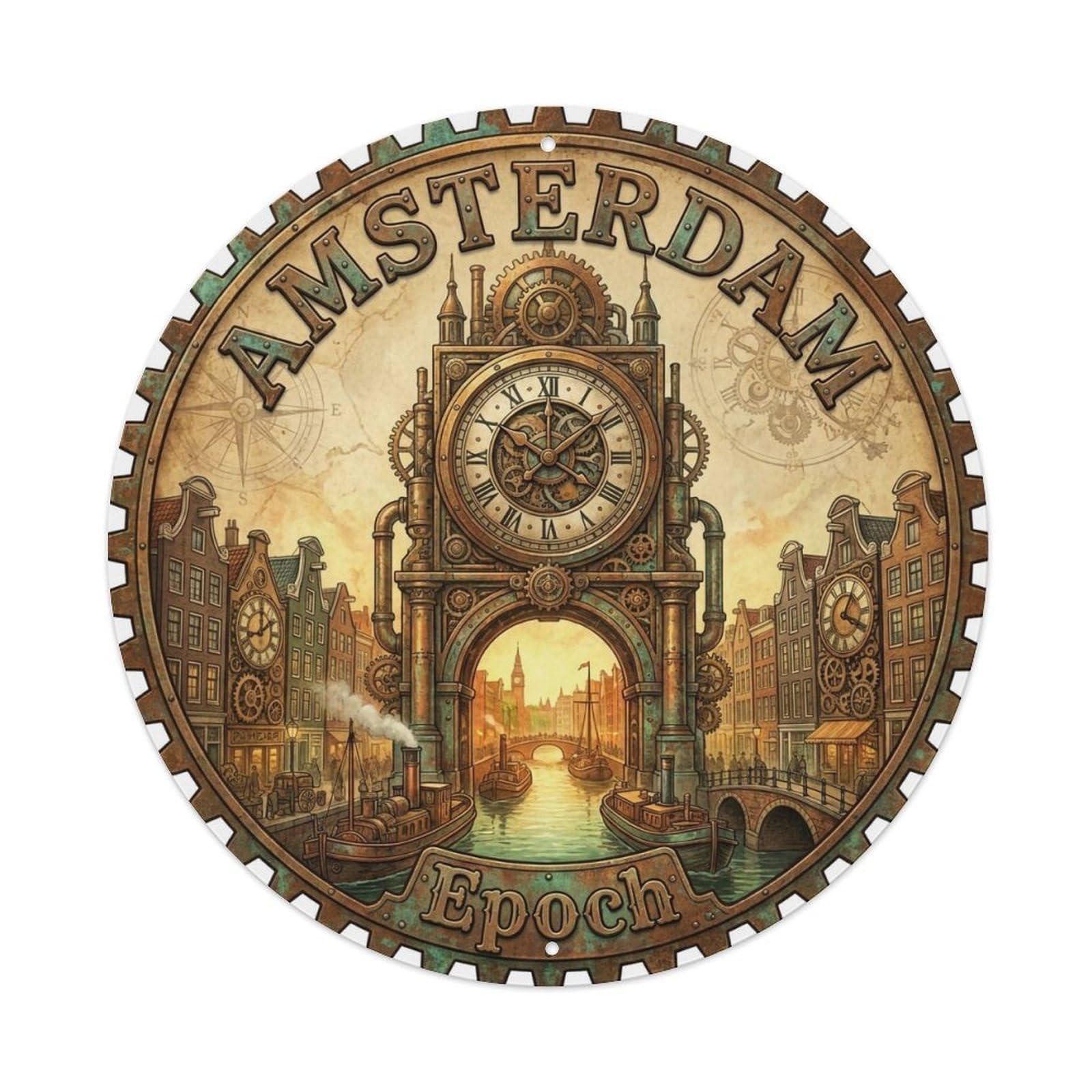 Vintage Travel Amsterdam Netherlands Time Metal Tin Sign