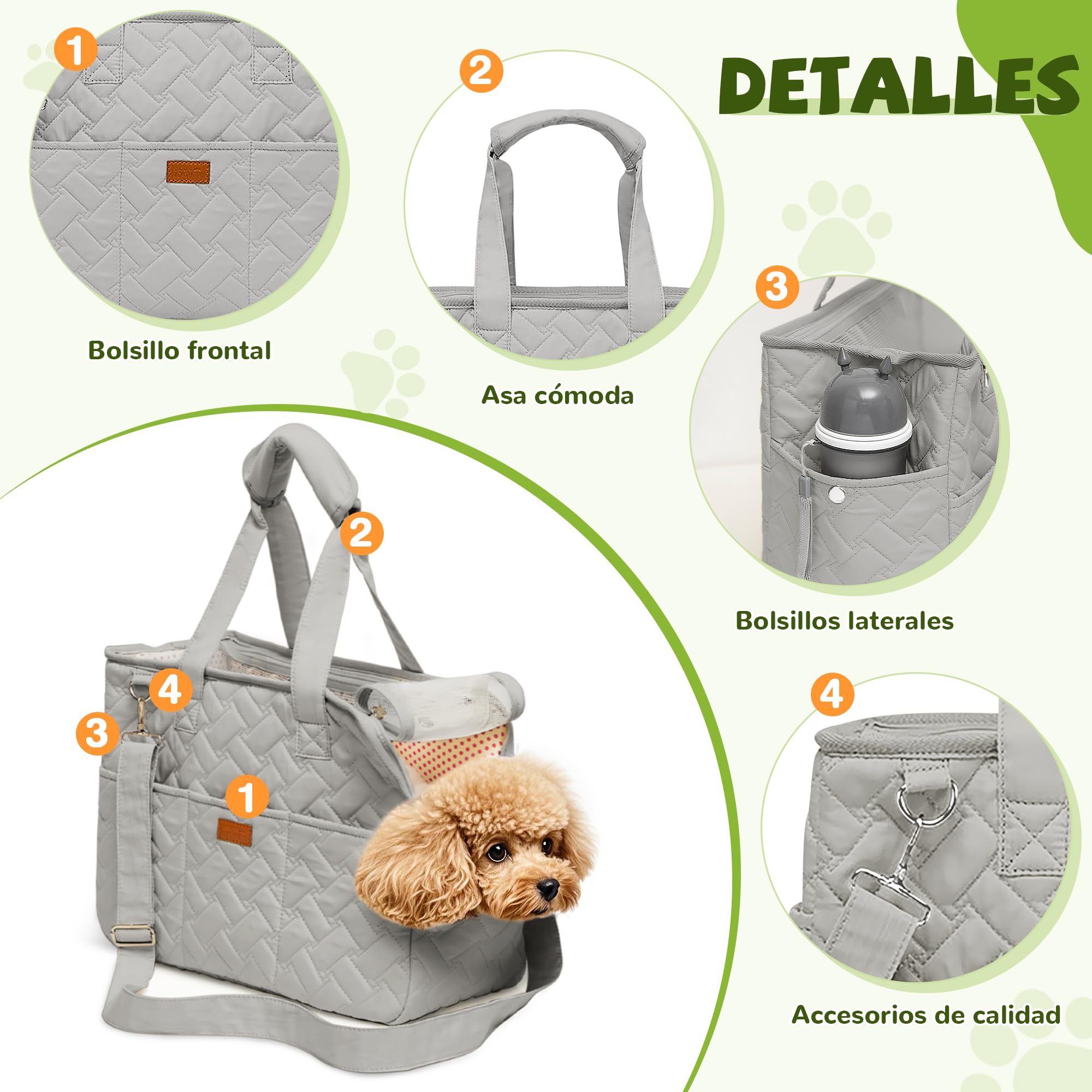 ALLSOPETS Transportín para Gatos y Perros Pequeños, Bolso de Mano Plegable con Correa de Seguridad Ajustable, Accesorios de Viaje para Mascotas para Viaje (Gris Estrellado, L)