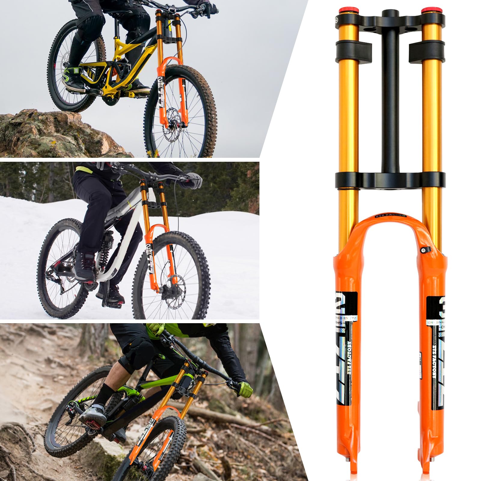Horquilla de Suspensión de Bicicleta 26/27.5/29" para Bicicleta de Montaña DH Aire Doble Hombro Descenso Amortiguador Tubo Recto Amortiguador de Bicicleta Ultraligero Ajuste de Rebote