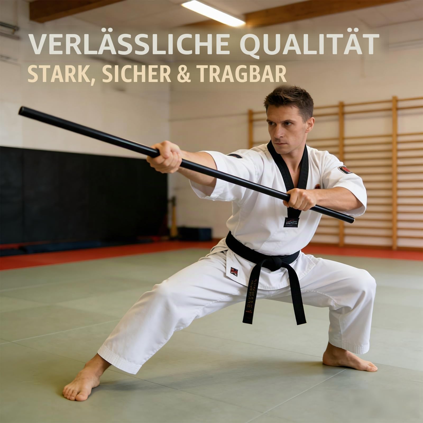 SeJean Faltbarer Stahl-Bo Staff – Schaumstoffgepolsterter Kampfsport-Trainingsstock für sicheres Üben, tragbares Design mit Tragetasche