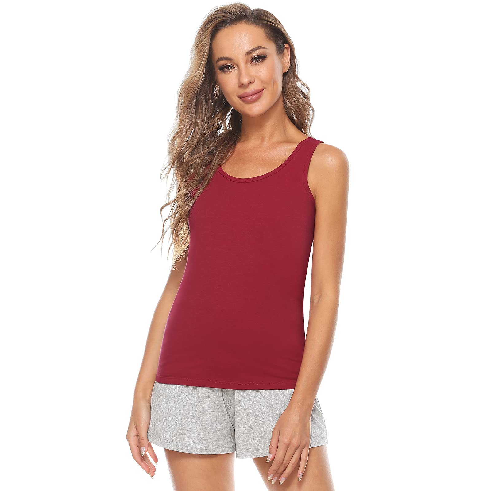 Orrpally Camiseta básica de algodón para mujer, para estante, sostén, sin mangas, 3 unidades, Negro/Azul Oscuro/Rojo Vino, Large