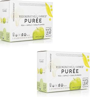 White Leaf Provisions Biodynamic & Organic Baby Food/Snacks — Pea, Apple & Cauliflower Unsweetened Baby Puree Pouches — Squeezable Baby Food & Toddler Snack – 12 x 90g Organic Fruit Pouches