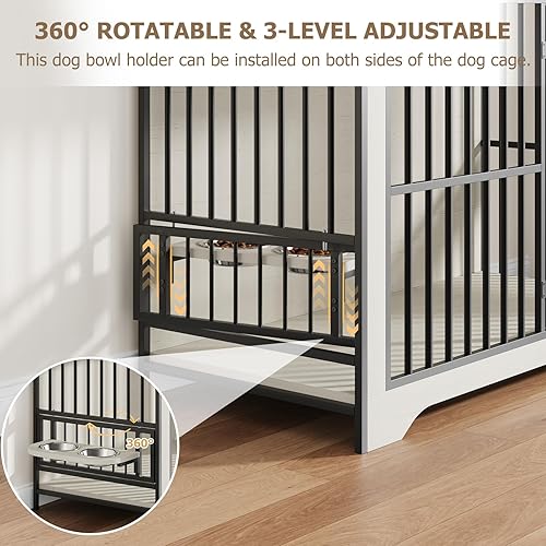Miniatura 8 de QUW Mueble moderno para jaula de perro de 42 pulgadas, perrera de madera para perros medianos a grandes con rotación de 360 y 3 niveles de altura