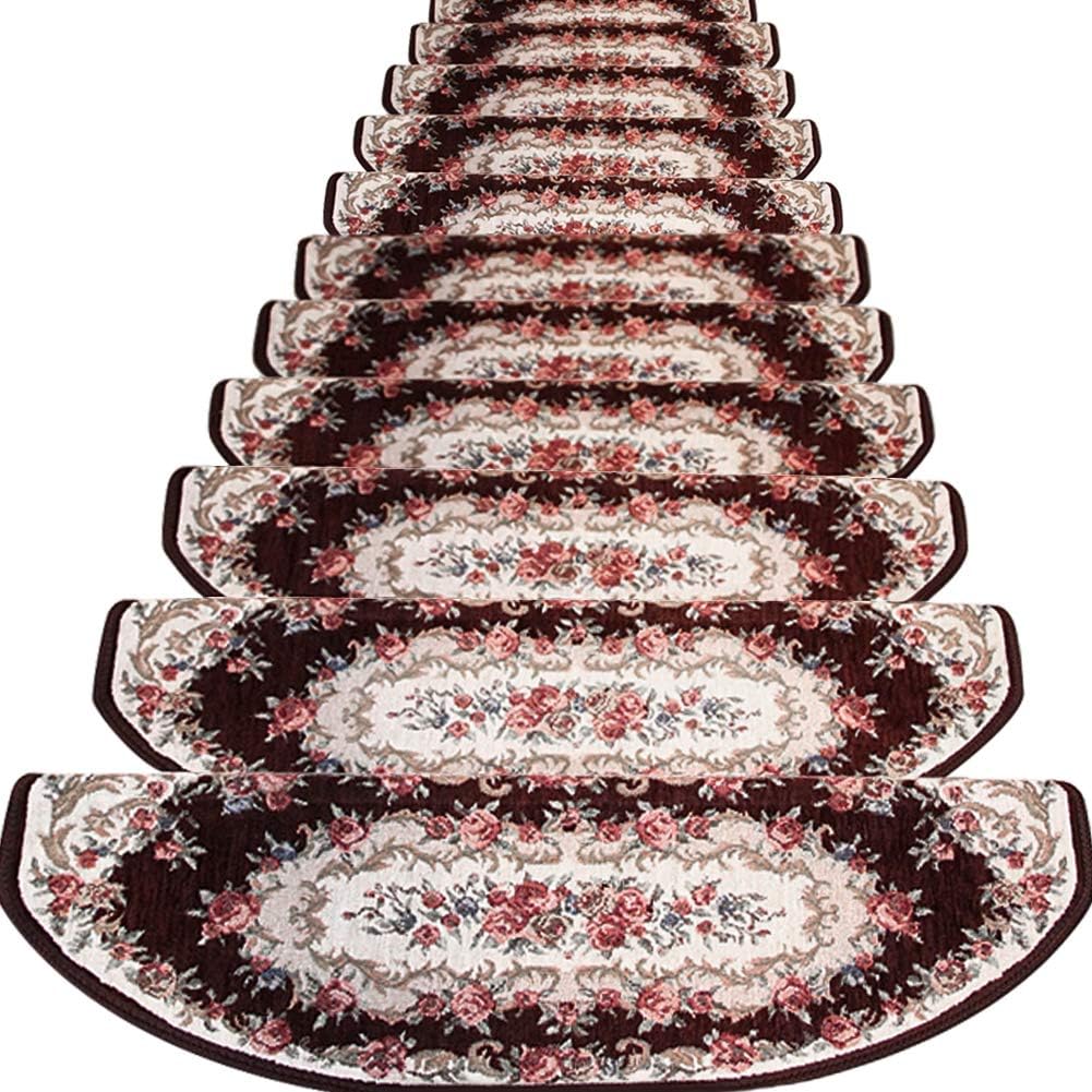 Set of 13 Non-Slip Washable Stair Treads Carpet with Skid Resistant Rubber Backing Indoor Wooden Step Mats Self-Adhesive Stair Protectors 9.4" x 25.2" Alexander Coffee