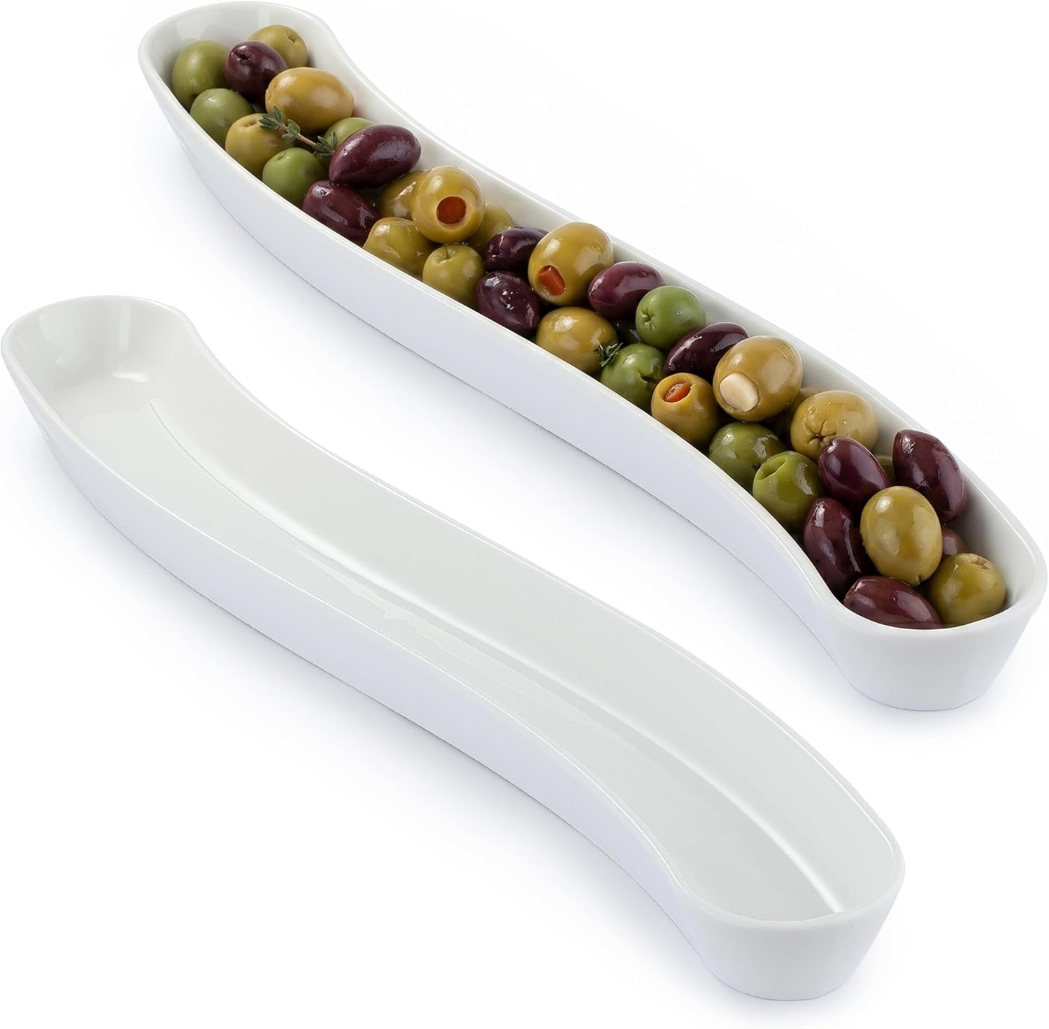 2 Pack Olive Dish, 17-Inch Ceramic Appetizer Tray for Charcuterie Board