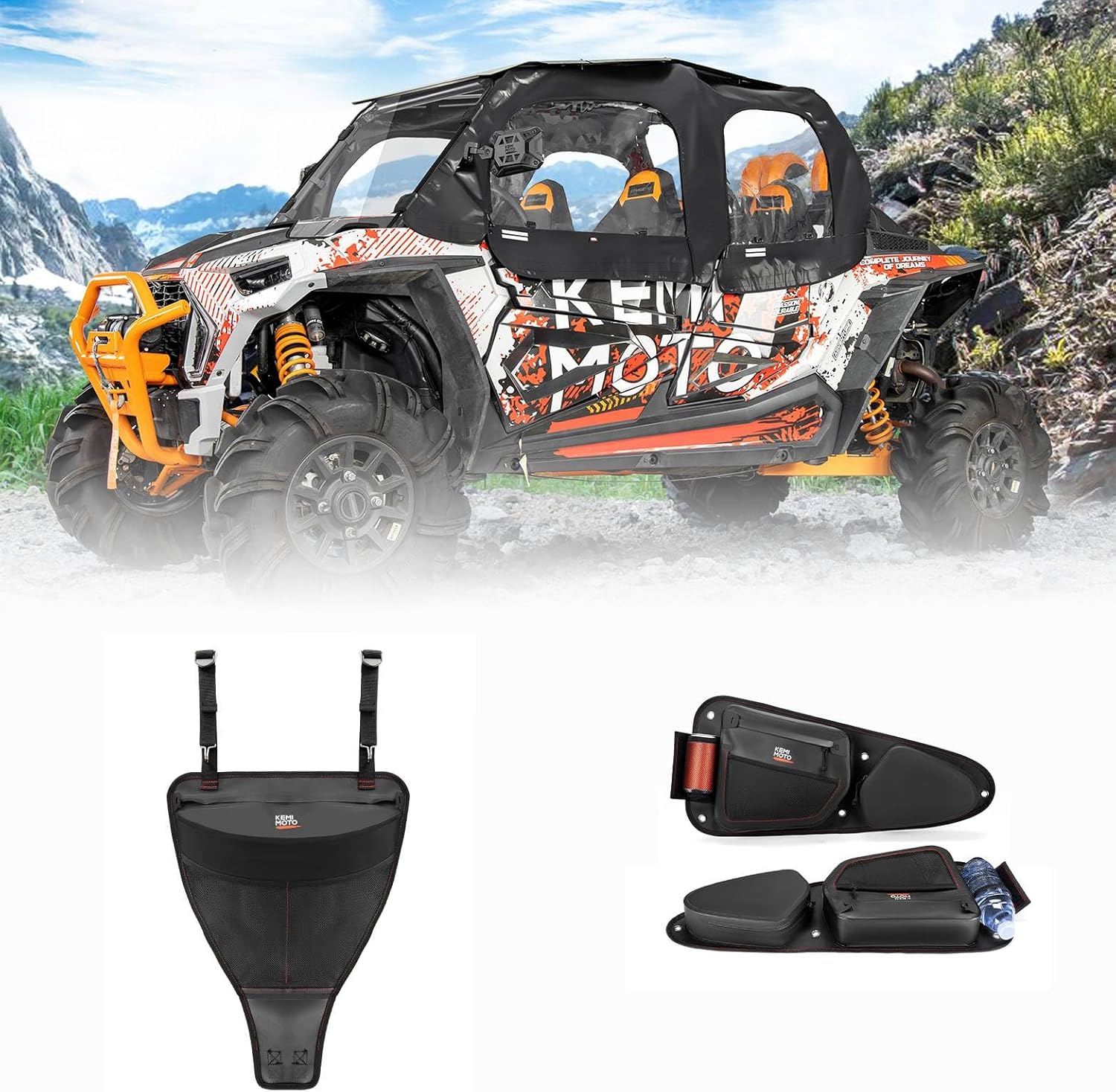 KEMIMOTO TPU IPX6 Waterproof UTV Door Bags and UTV Center Storage Bag Compatible with Polaris RZR XP 1000 Turbo S 900 570 800 Accessories 2014-2023 All-round Mudproof Zippers Easy to Clean