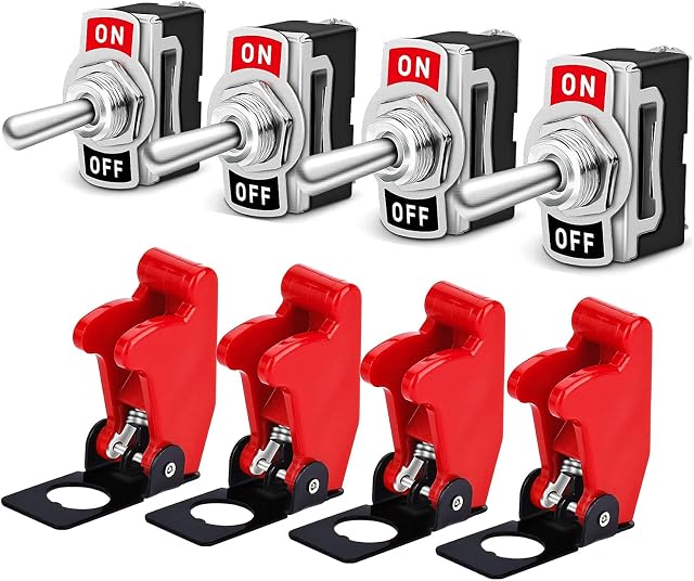 Gebildet Universal Rocker Toggle Switch with Waterproof Cap 12V-24V/15A, 2 Pin SPST ON/OFF Switch with Metal Bat, Used for Car Auto Truck Boat (Pack of 4)