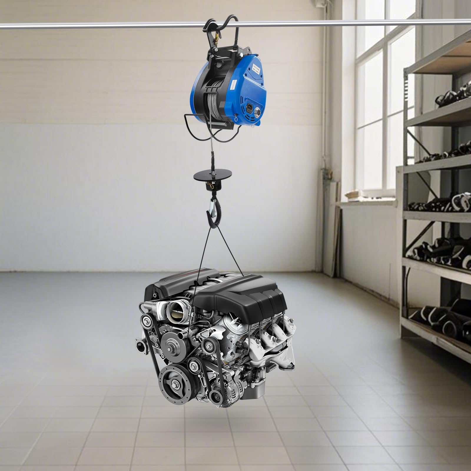 Elektrischer Hebezug 250 kg 1500W, elektrische Seilwinde 220V mit 30 m Stahlseil, 29 m Hubhöhe, 19 m/min, Kabelsteuerung und Funkfernbedienung für Lager, Garage und Baustelle