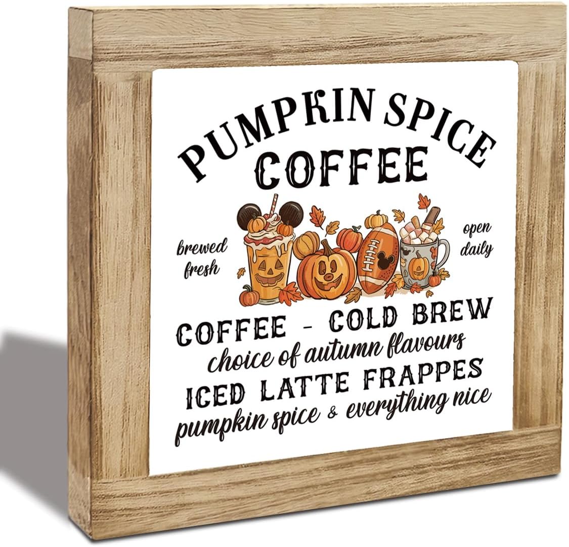 Pumpkin Spice Coffee Sign, Autumn Decor, Rustic Wooden Plaques Sign, Family Coffee Bar Decoration for Autumn Season, Farmhouse Pallet Fall Decor, Decorative Wooden Tabletop Signs
