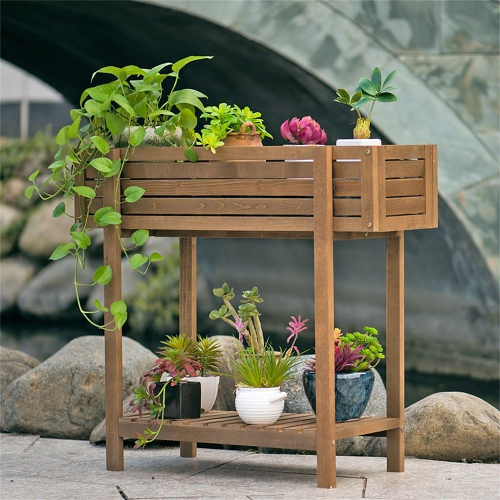 Flower Pot Holder Groove Type Solid Wood Flower Racks for Indoor Living Room Bedroom Balcony and Potted Plant Display Stand Floor Standing Succulents Flower Stand (Size : 60×30.5×72.2CM)