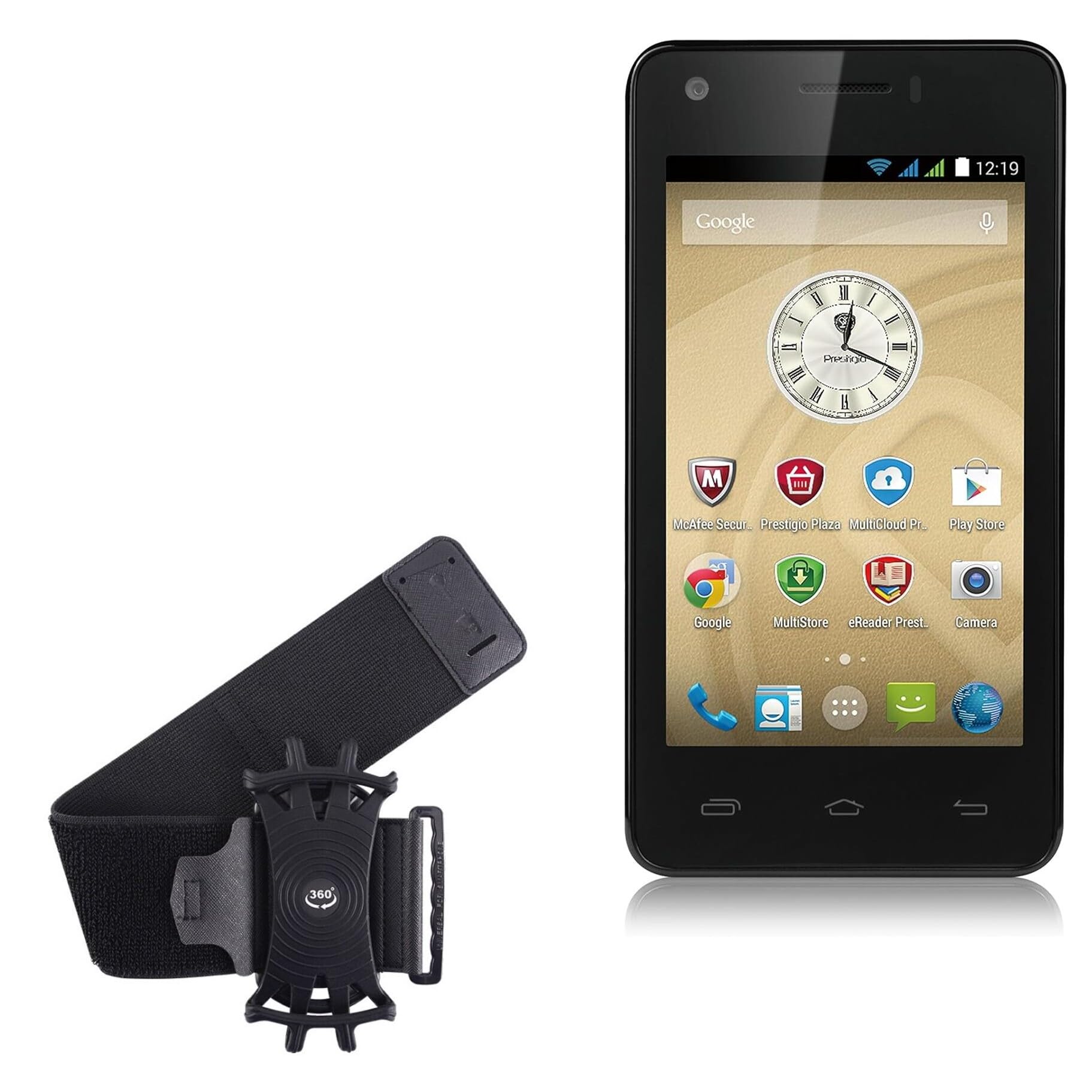 BoxWave Holster Compatible with Prestigio MultiPhone 5454 Duo - ActiveStretch Sport Armband, Adjustable Armband for Workout and Running - Jet Black